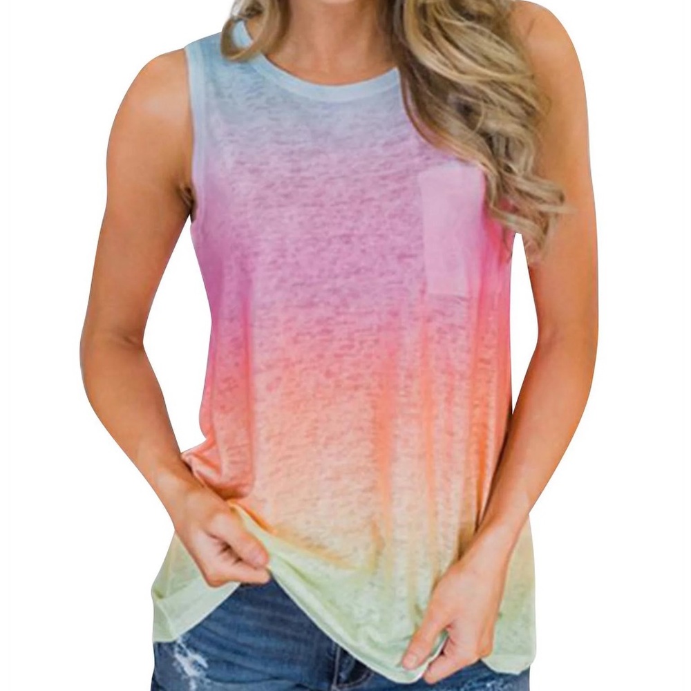 Promesa Ombre Dip Dye Tank Top - Size S, Blue/Pink/Orange/Yellow